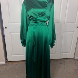 Emerald Green Satin Wrap Maxi Dress